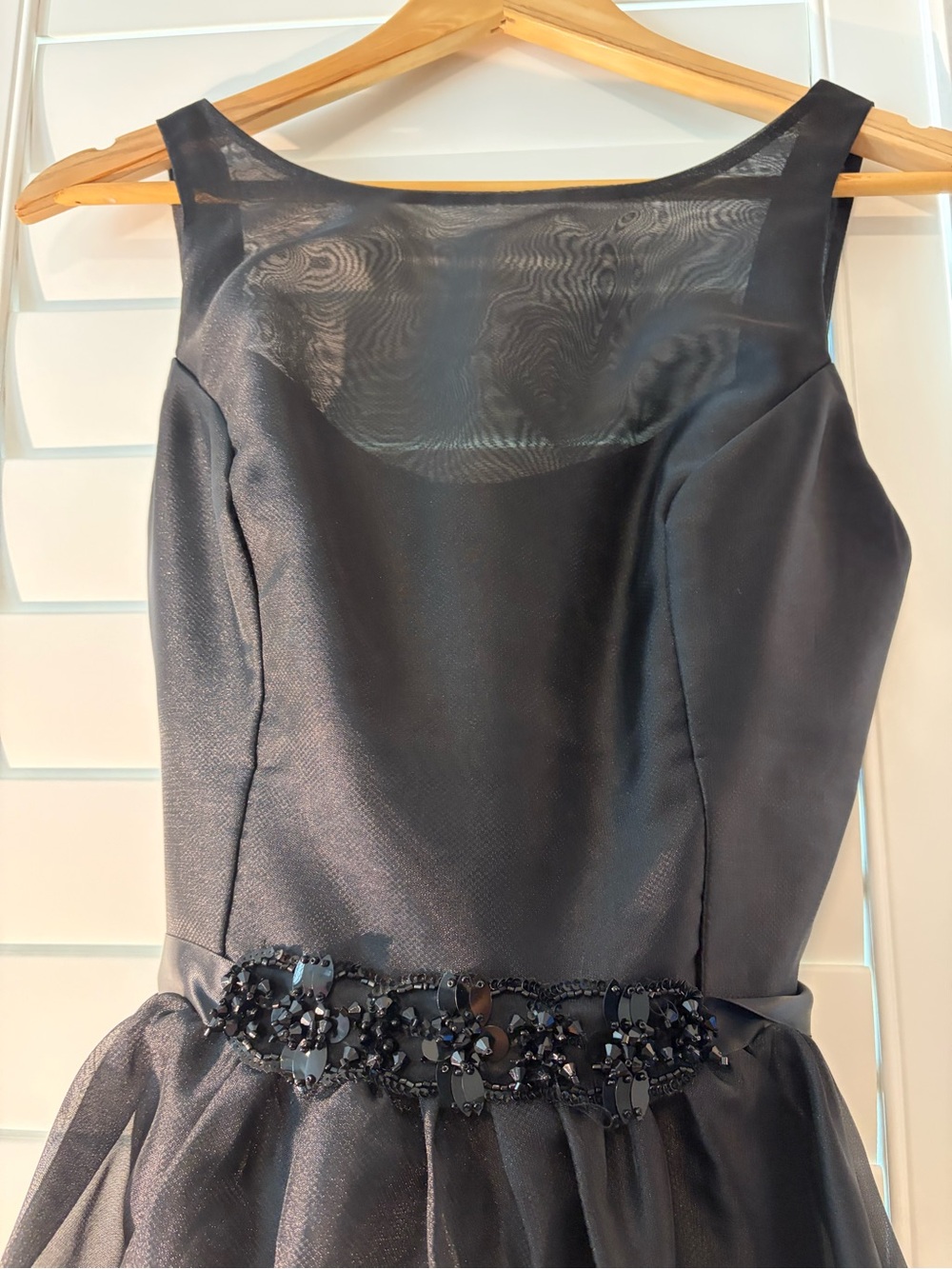 Noir by Lazaro Elegant Black Beaded Waist Cocktail Dress